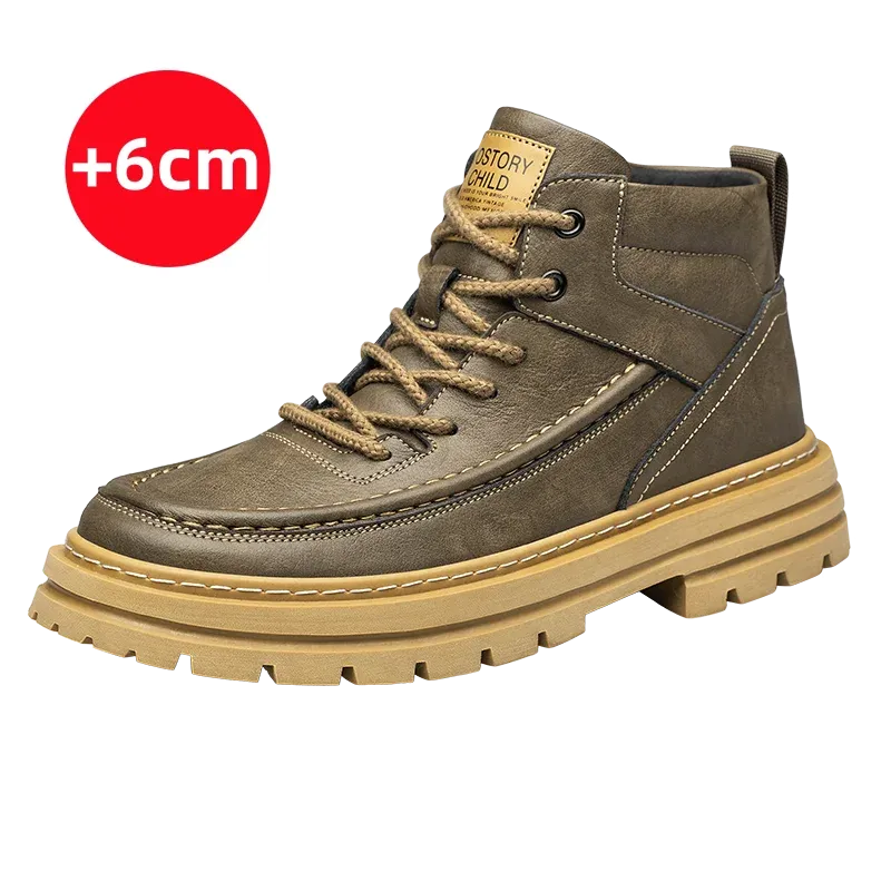 Men's Elevated Shoes Personalized Genuine Leather Boots Men's Outdoor Work Wear Boots Winter High Top Shoes