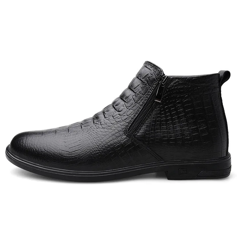 Men's High-Top Casual Leather Shoes Zipper Head Layer Cowhide Comfortable Breathable Formal Leather Shoes