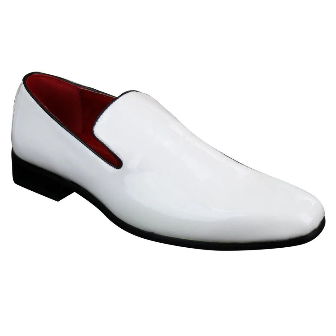 Mens Slip On Patent Shiny Driving Loafers Shoes Leather Smart Casual White Black