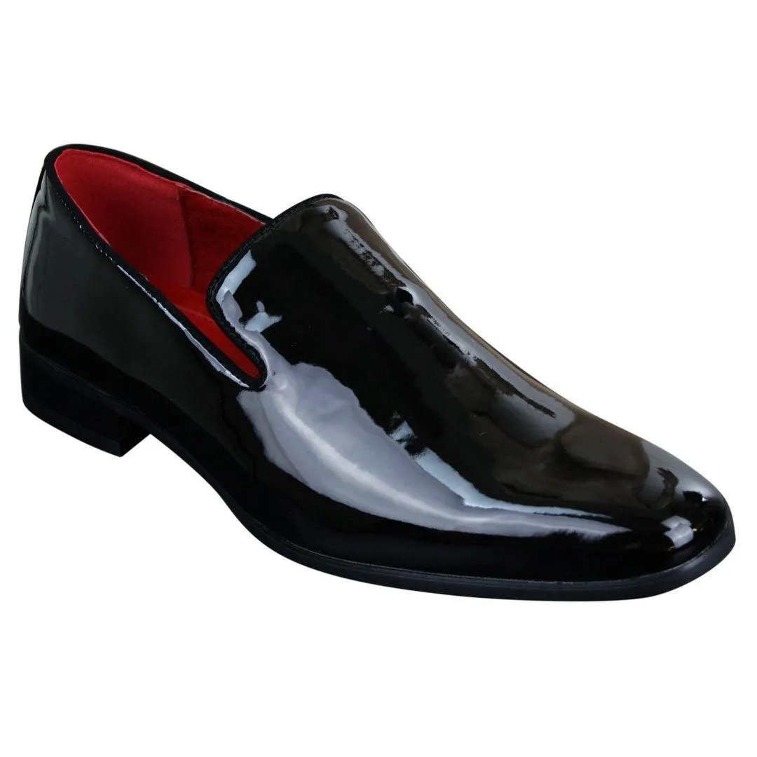 Mens Slip On Patent Shiny Driving Loafers Shoes Leather Smart Casual White Black