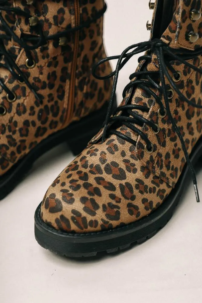 Miki Leopard Combat Boots