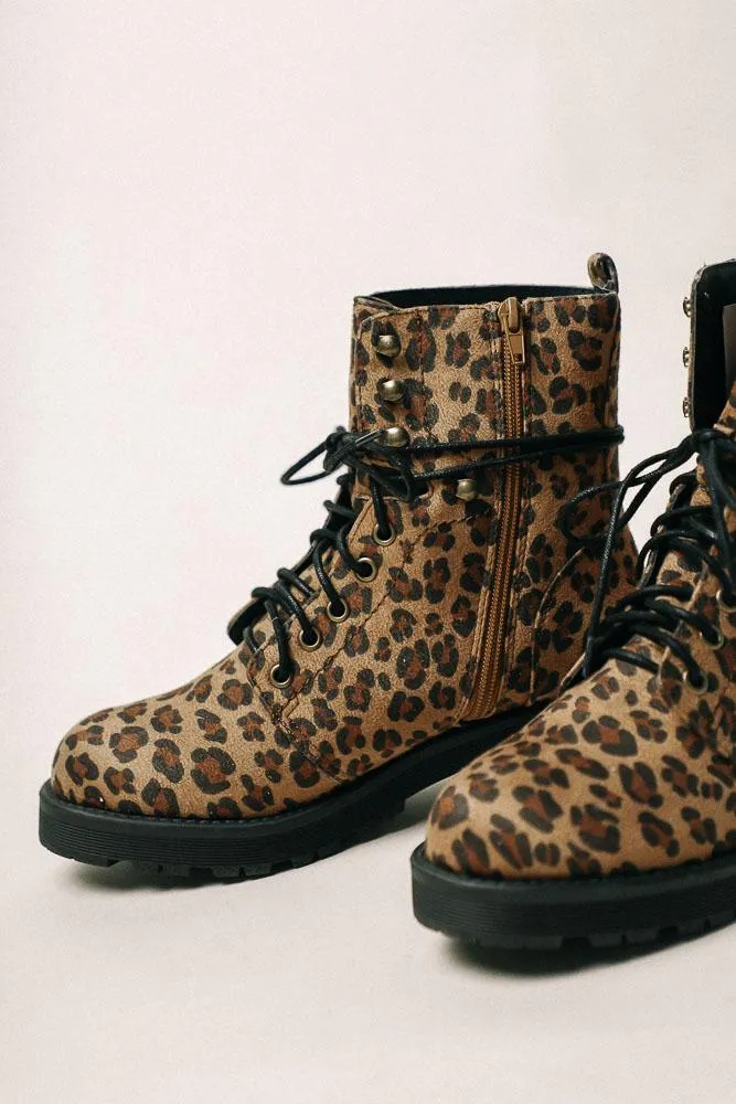 Miki Leopard Combat Boots