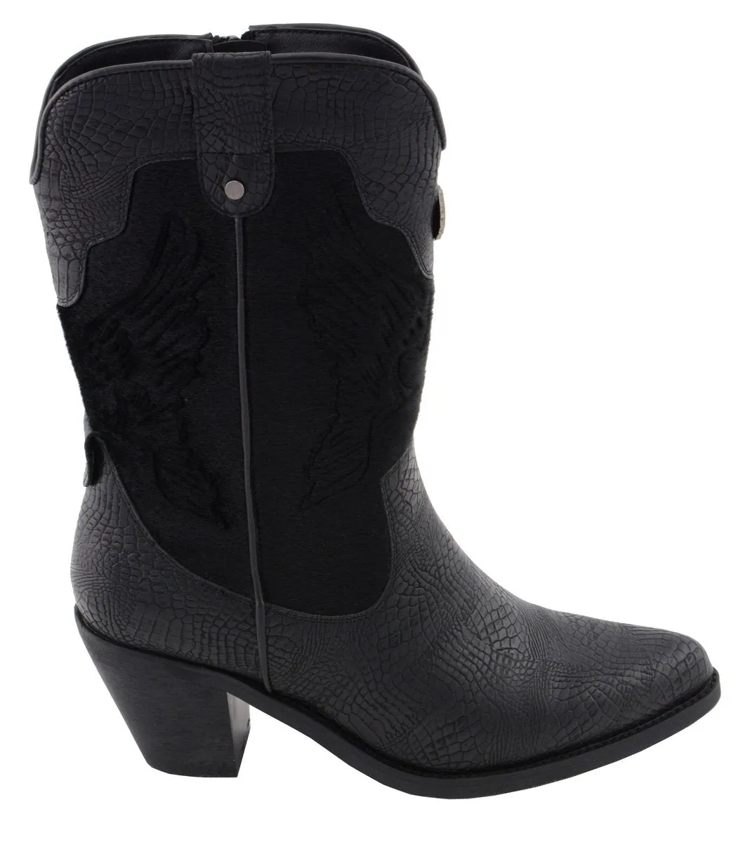 Milwaukee Leather Women's Black Western Style Fashion Boots with Black Snake Print MBL9441