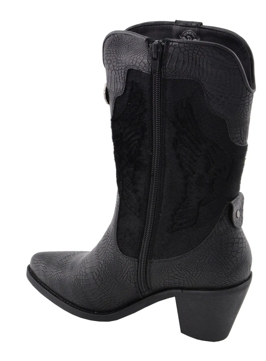 Milwaukee Leather Women's Black Western Style Fashion Boots with Black Snake Print MBL9441