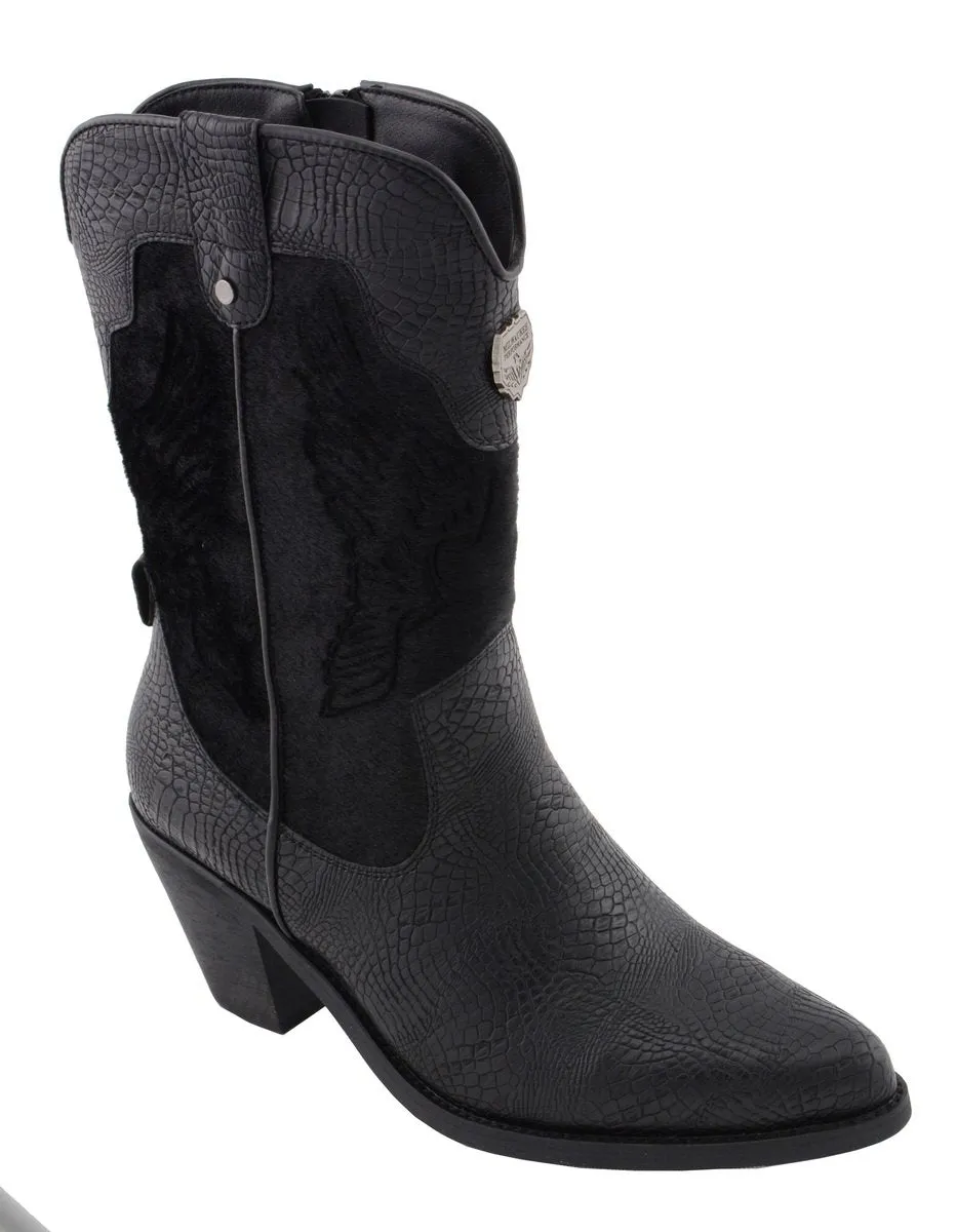 Milwaukee Leather Women's Black Western Style Fashion Boots with Black Snake Print MBL9441