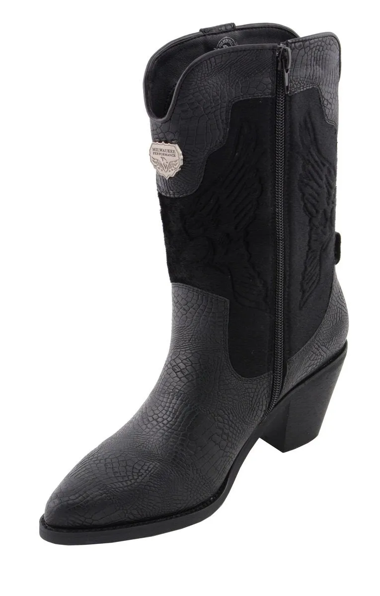 Milwaukee Leather Women's Black Western Style Fashion Boots with Black Snake Print MBL9441