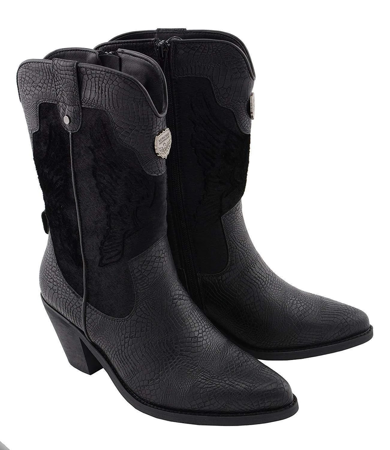 Milwaukee Leather Women's Black Western Style Fashion Boots with Black Snake Print MBL9441