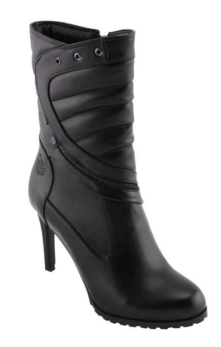 Milwaukee Performance MBL9434 Women's Black High Heel Boots with Zipper Accents