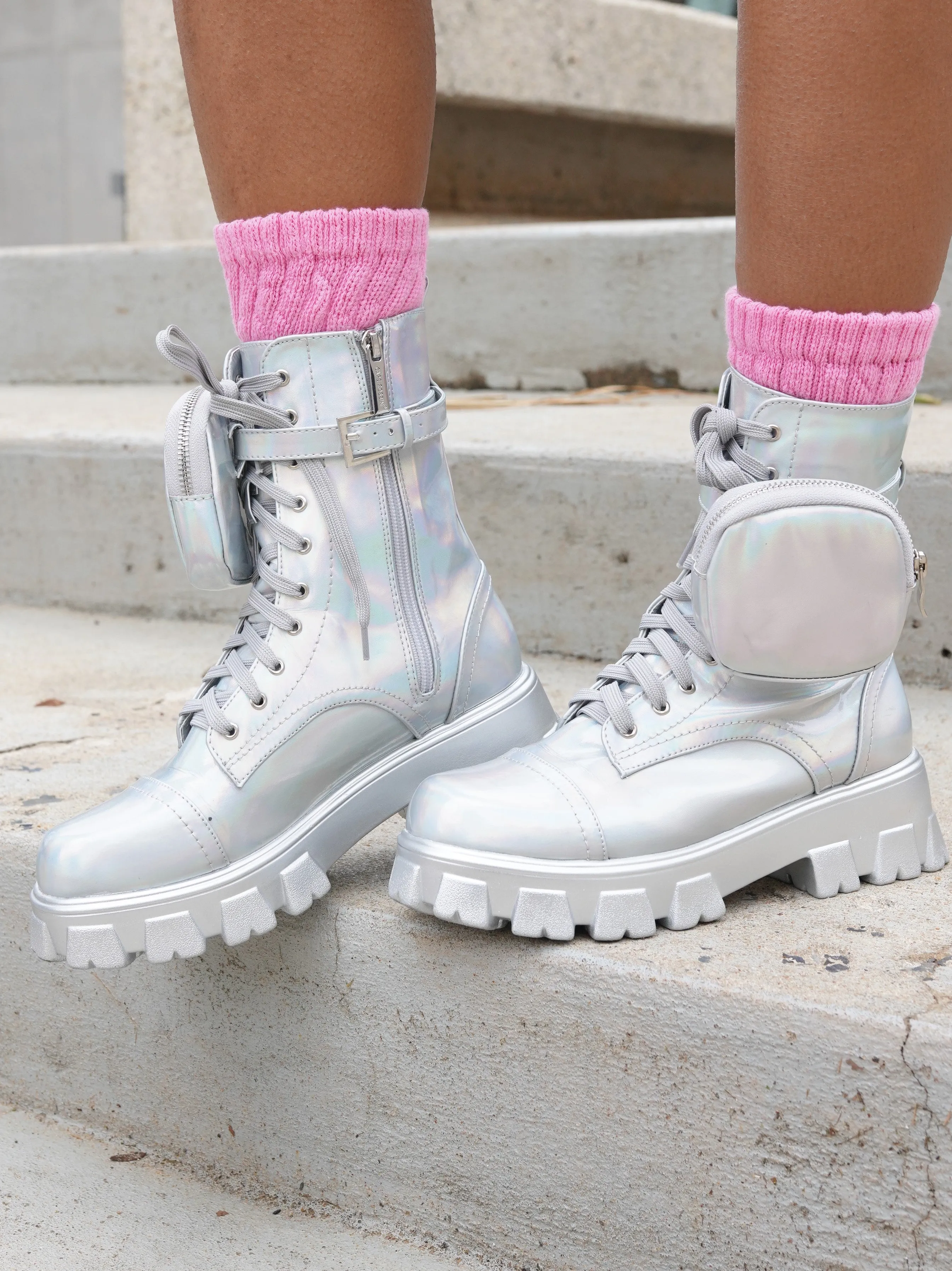 Monalisa~ Holographic Combat Boot