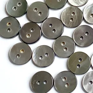 Mostly Silvery Charcoal 7/16" - 1/2" Tiny Shiny Iridescent Shell, 11-12mm Pack of 100 Buttons  # LP-78