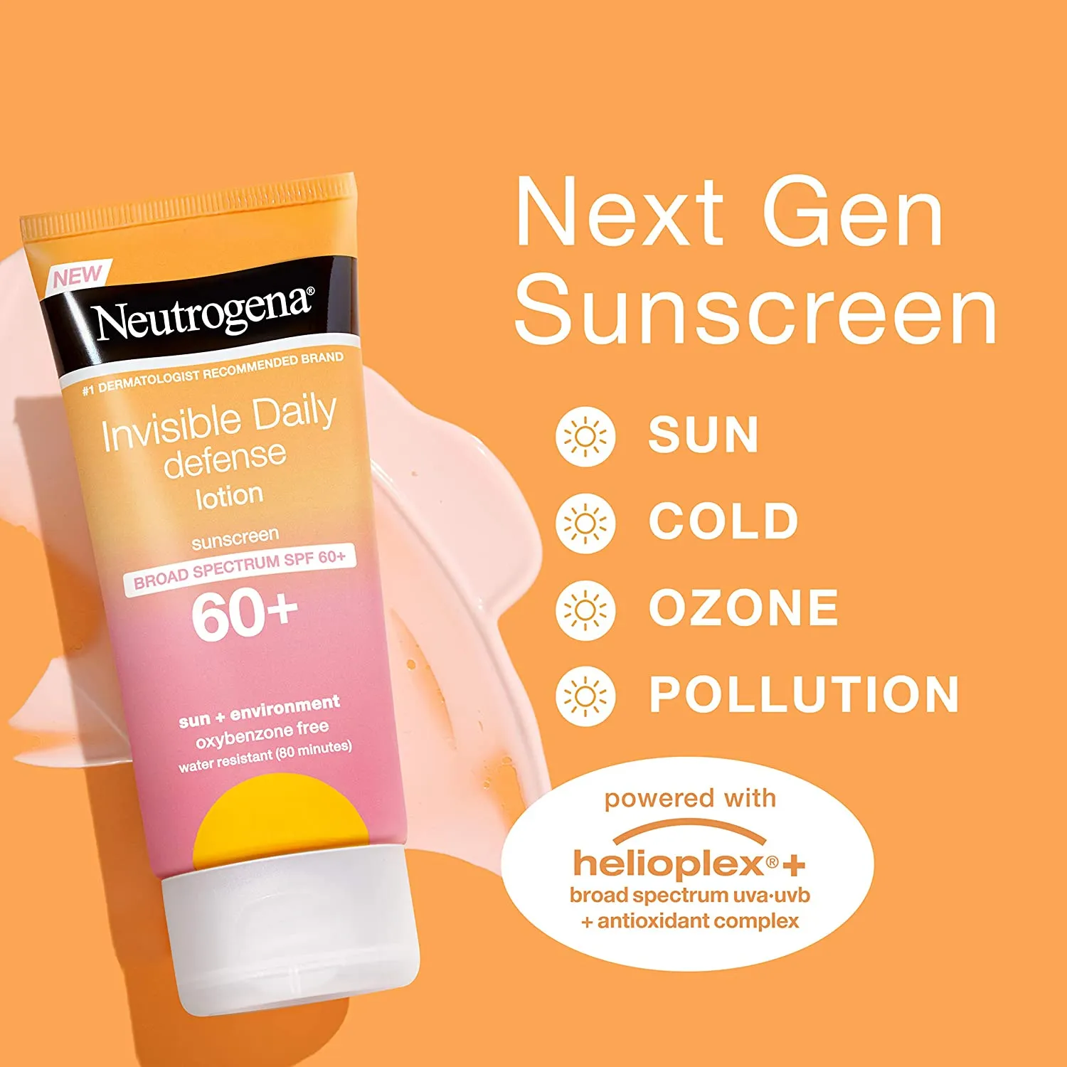 Neutrogena Invisible Daily Defense Sunscreen Lotion, Broad Spectrum SPF 60 , Oxybenzone-Free & Water-Resistant, Sun or Environmental Aggressor Protection, Antioxidant Complex, 3 Fl Oz