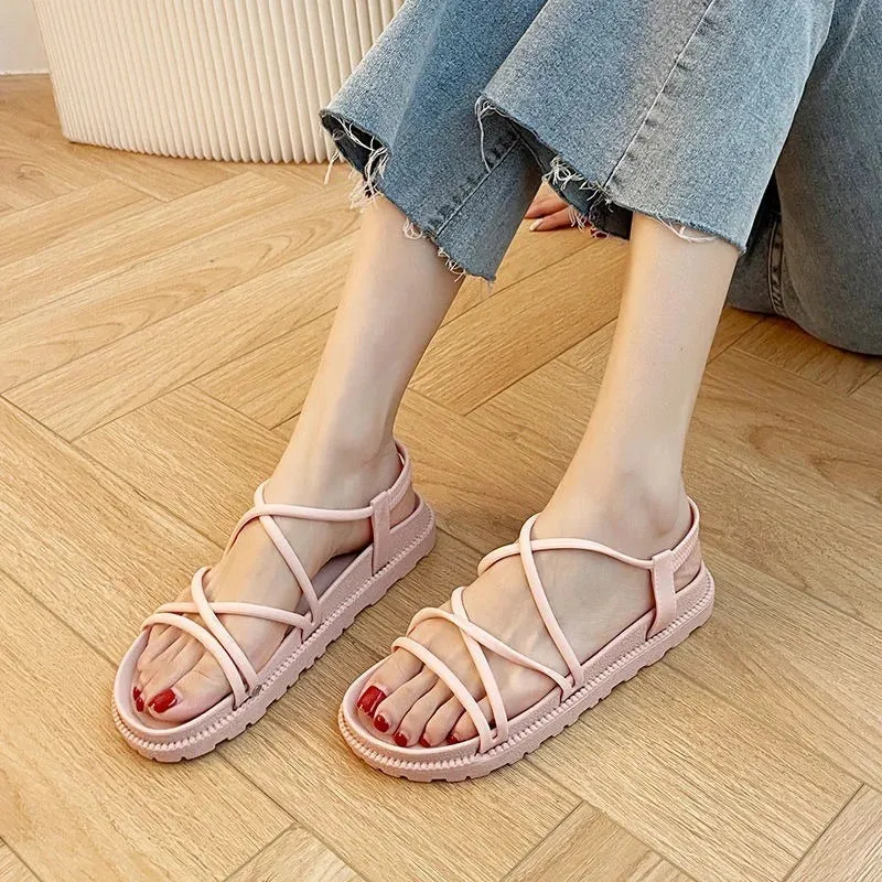 New Sandal Woman Summer Beach Without Heel Comfortable Flat Women Roman Espadrilles Sandals Black Pink Red Sexy