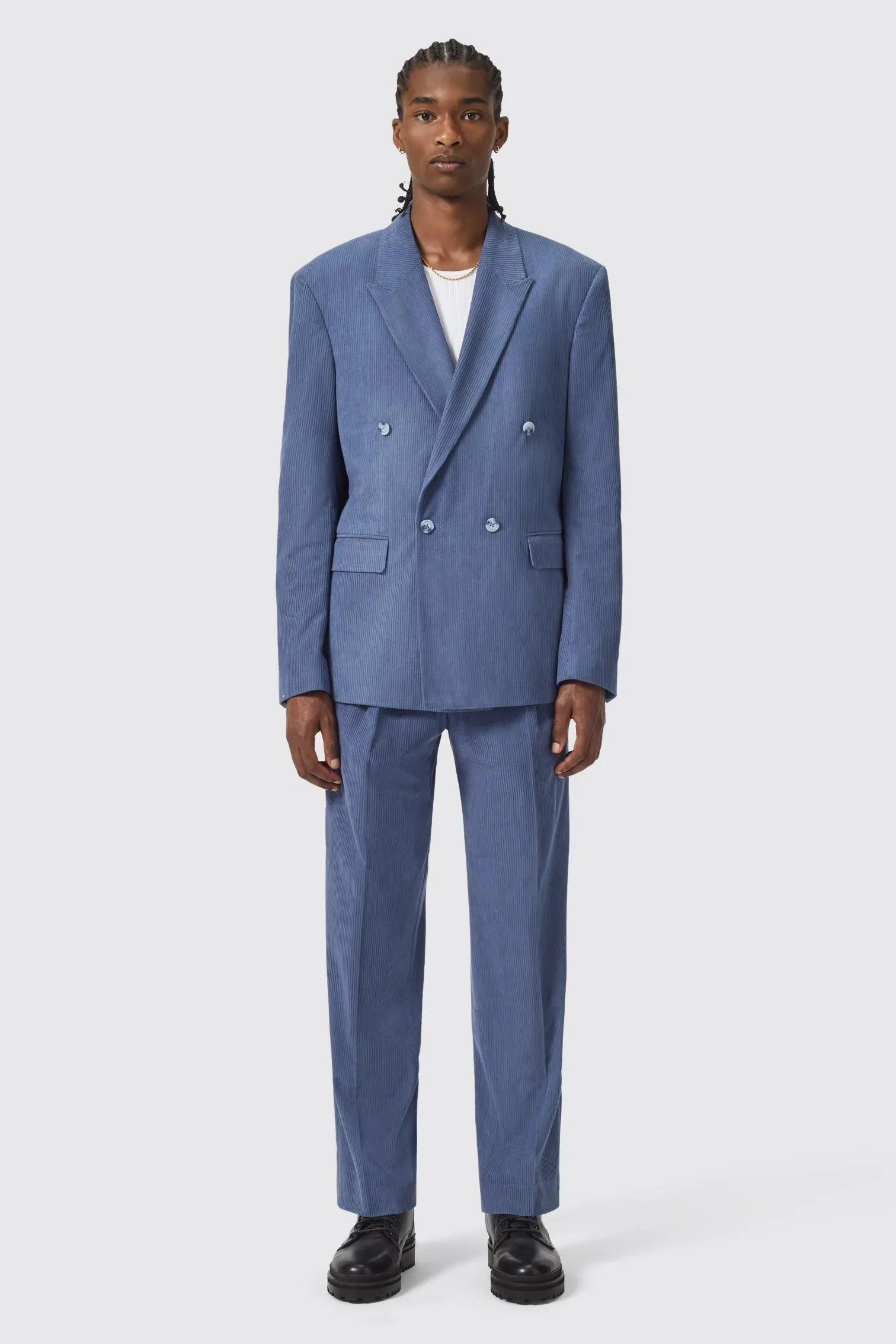 Pirlo Oversized Double Breasted Blue Corduroy Suit