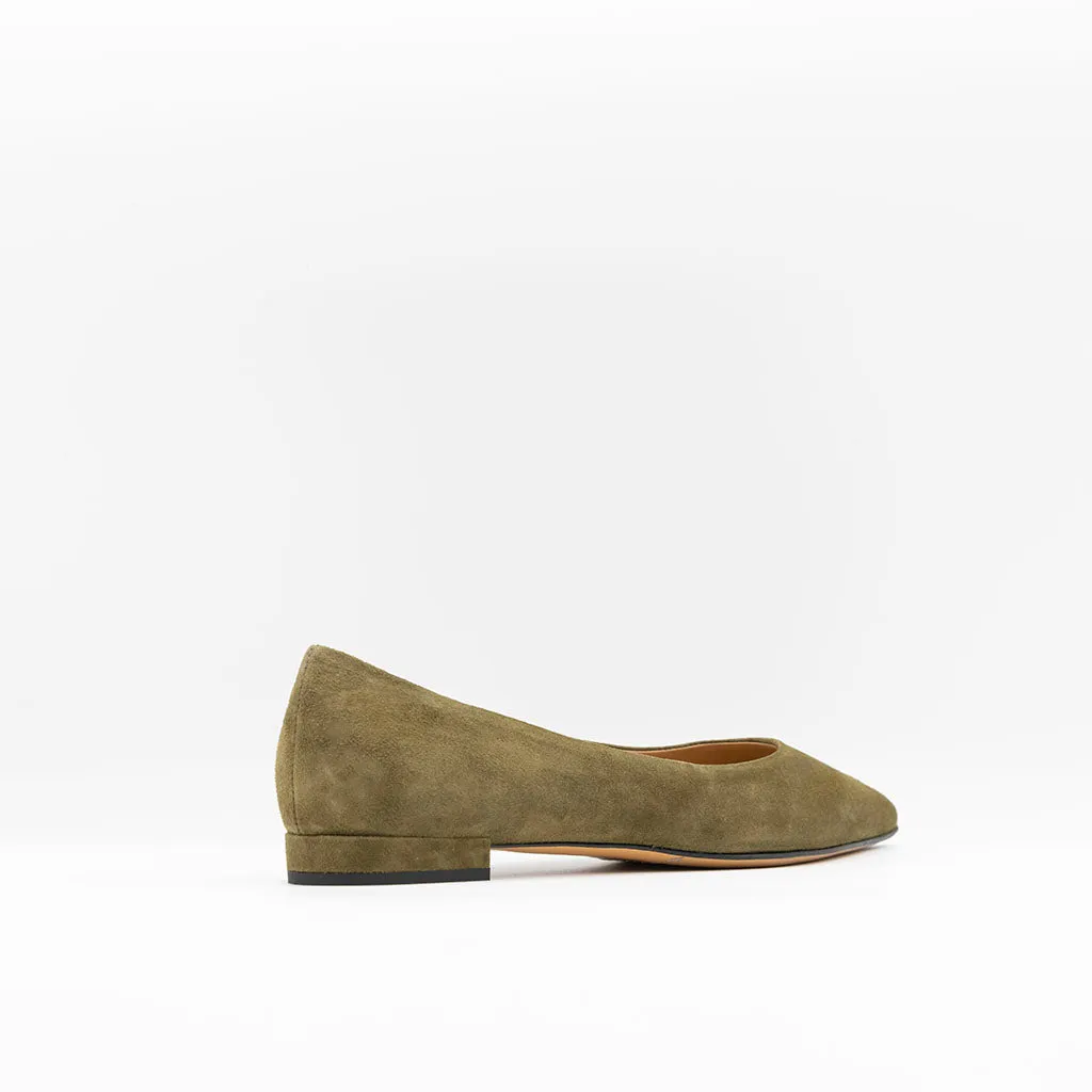 Point-Toe Ballerina Khaki Suede