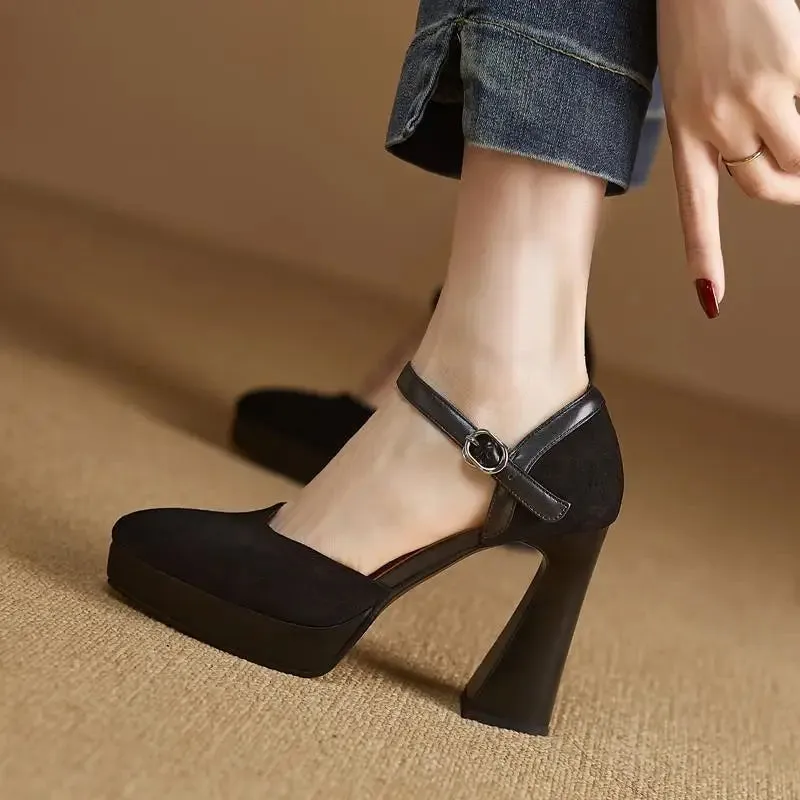 Purpdrank - Ladies Summer Footwear Shoes for Women 2023 Chunky Heels Formal Pointed Toe High Black Block Heel Pumps on Heeled Slip Quality F