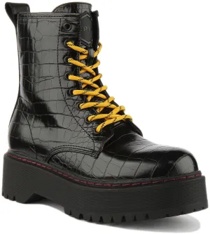 Replay Amity Combat Style Boots In Black For Women