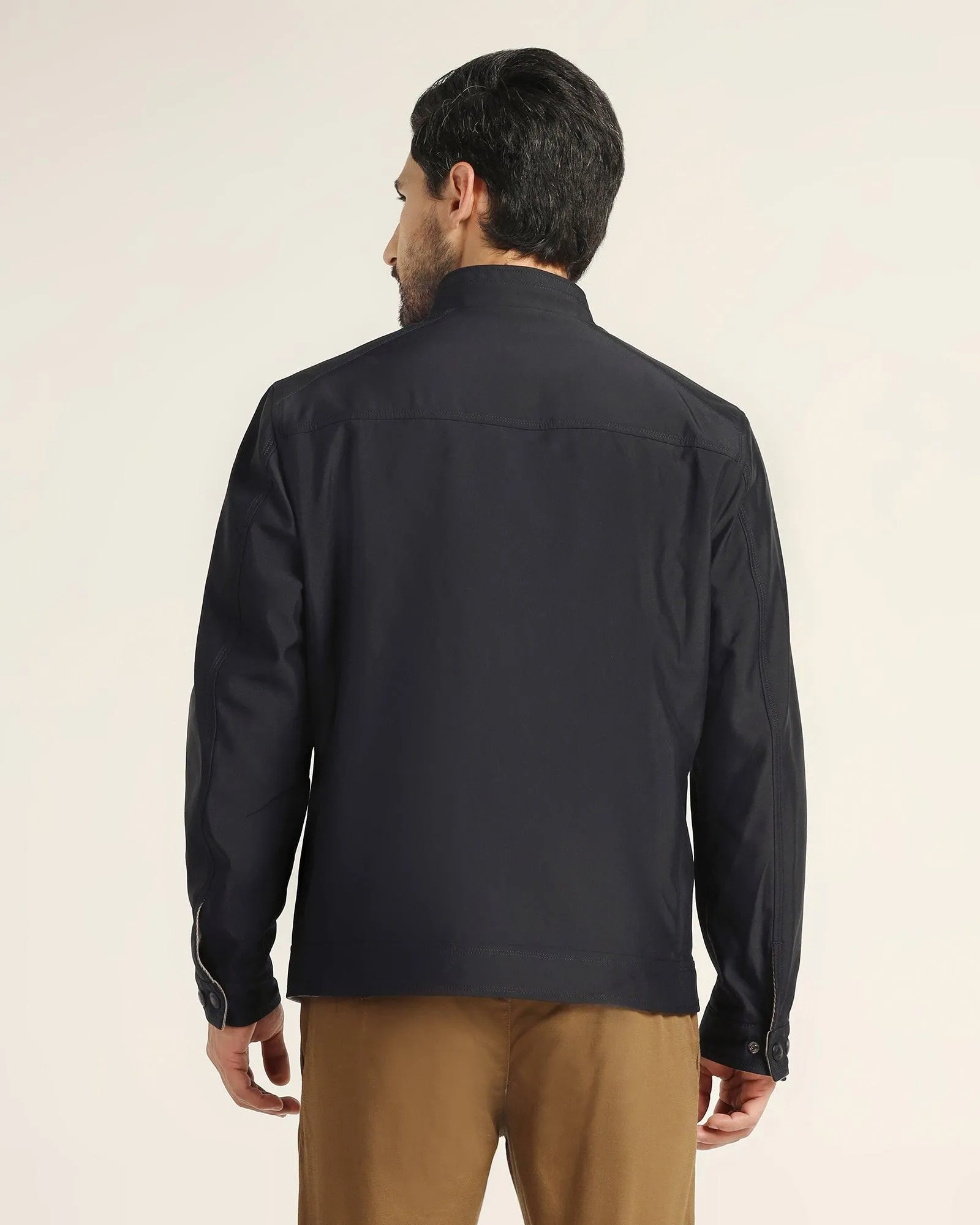 Reversible Navy Solid Zipper Jacket - Levin