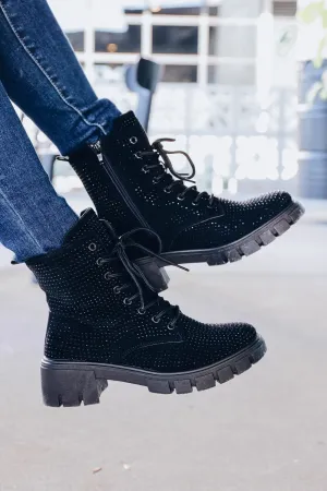 Rider Studded Combat Boots - Black