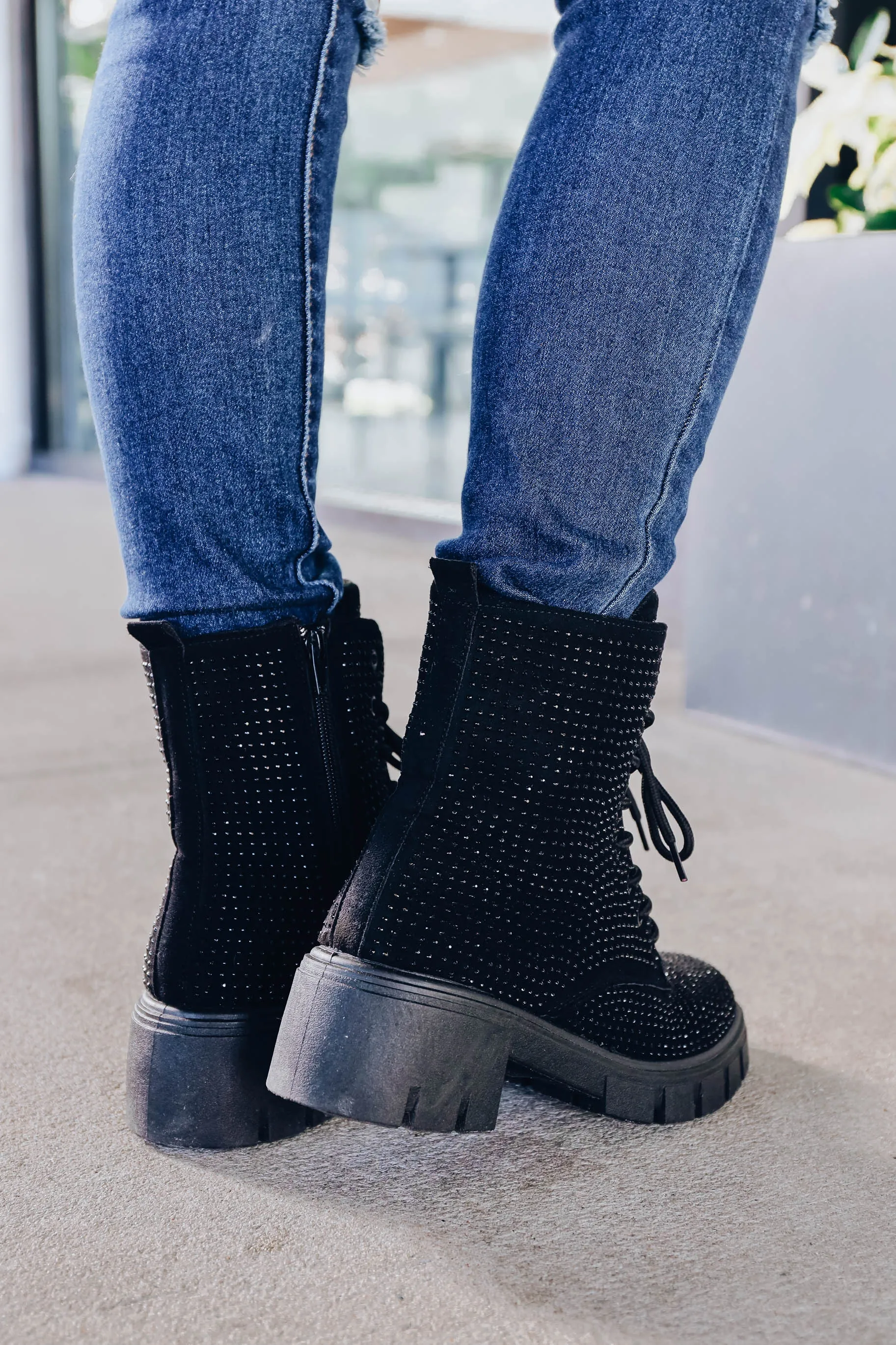 Rider Studded Combat Boots - Black