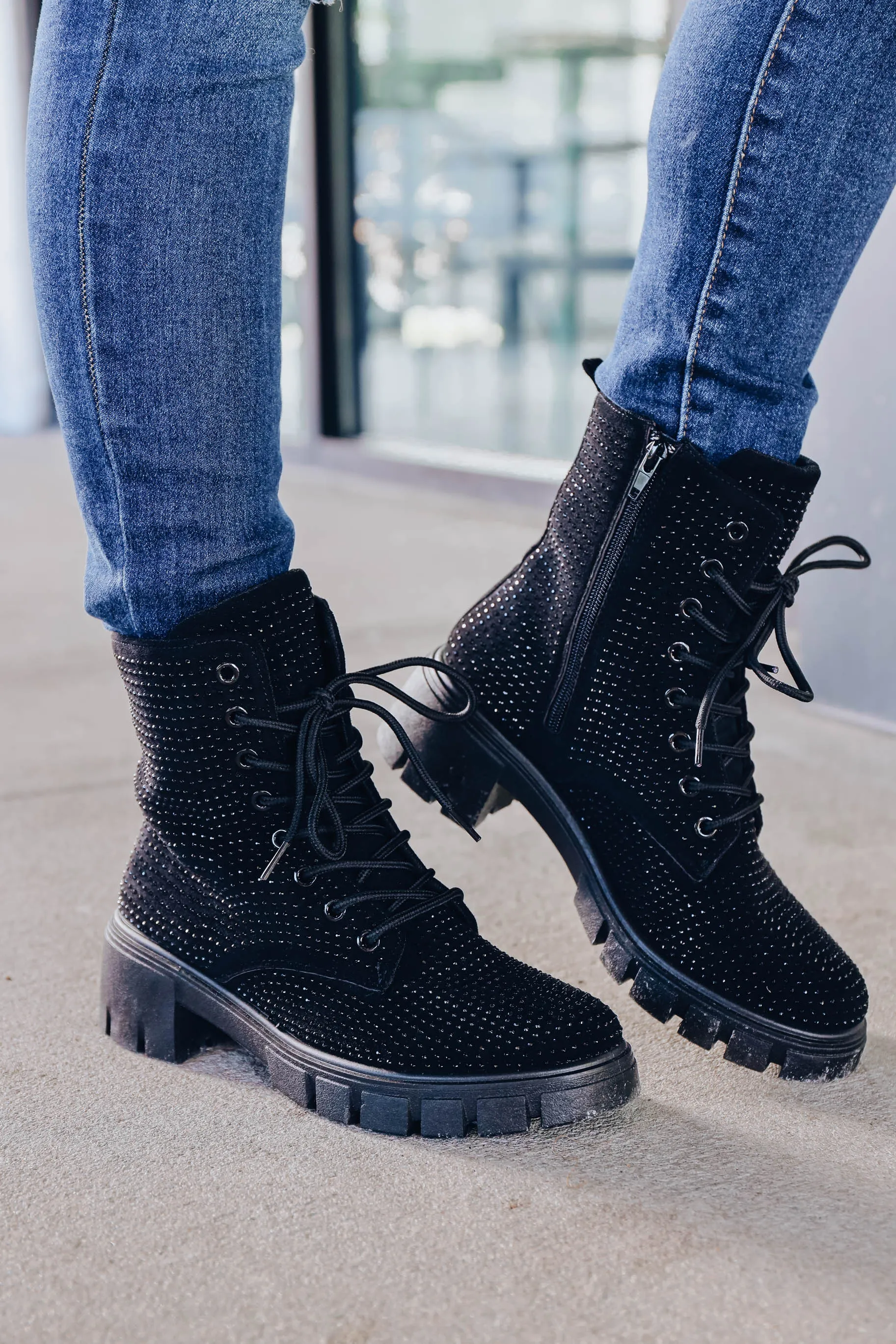 Rider Studded Combat Boots - Black