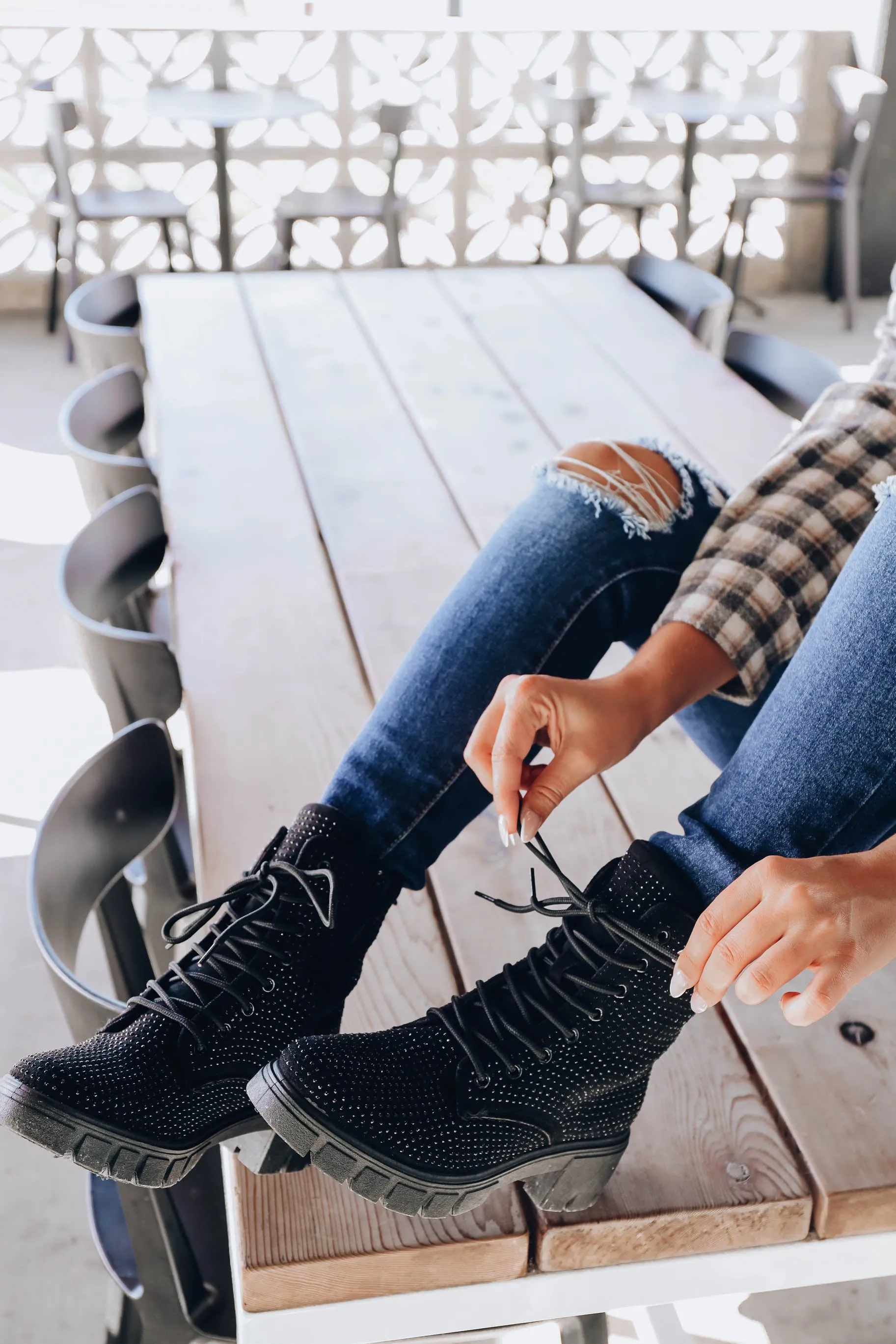 Rider Studded Combat Boots - Black