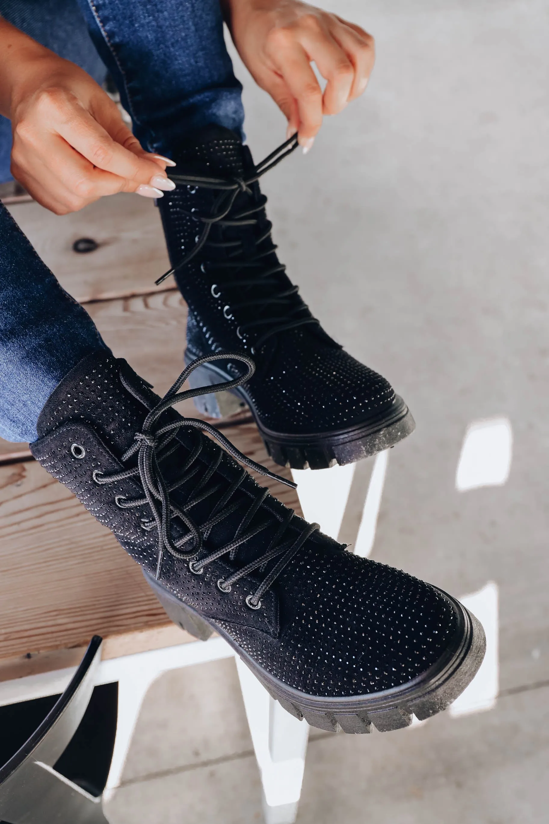 Rider Studded Combat Boots - Black