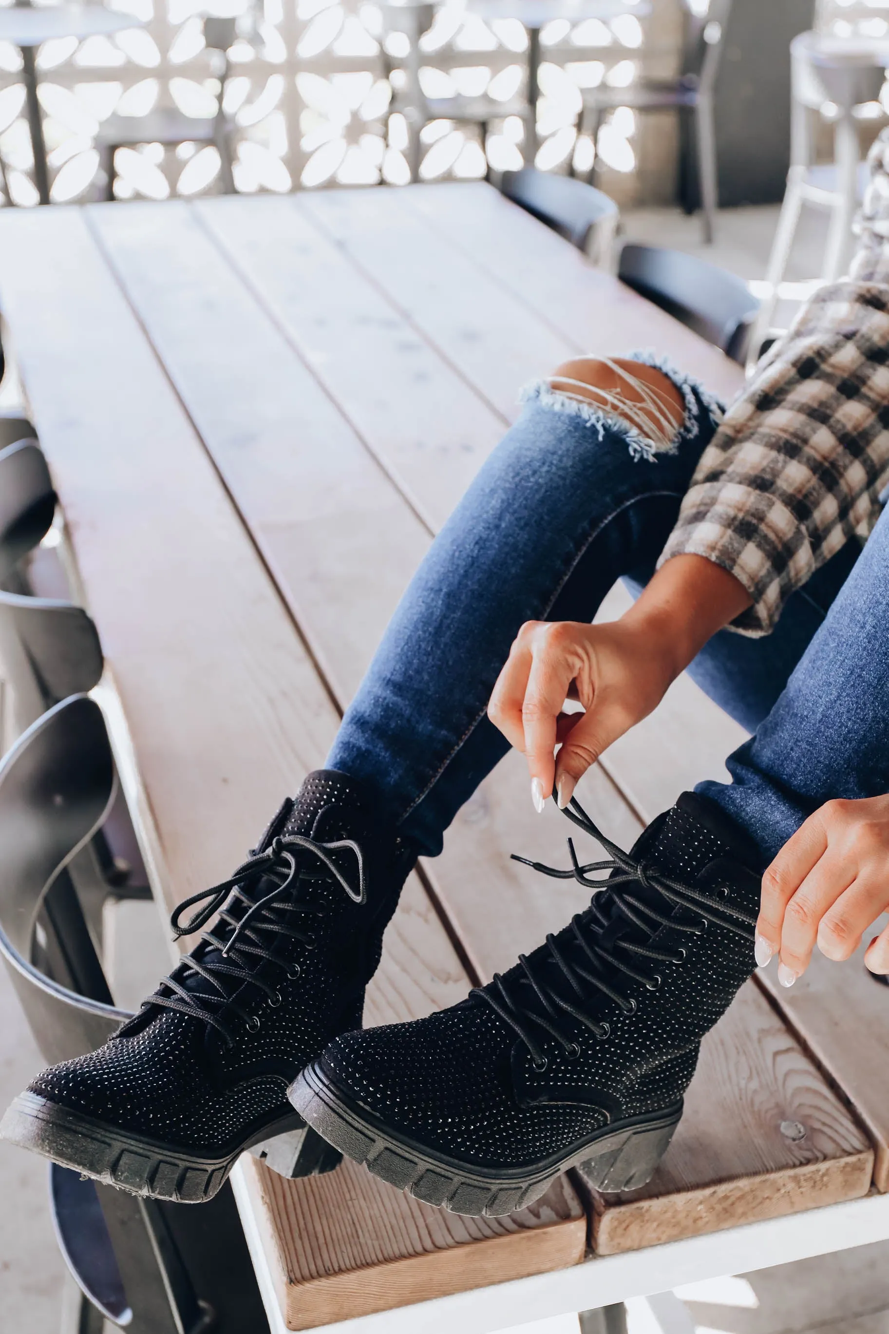 Rider Studded Combat Boots - Black