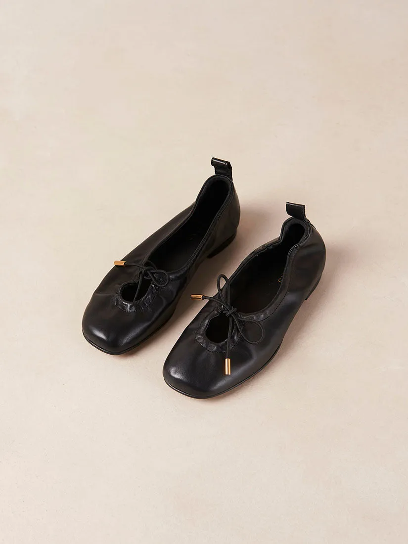 Rosalind Black Leather Ballet Flats