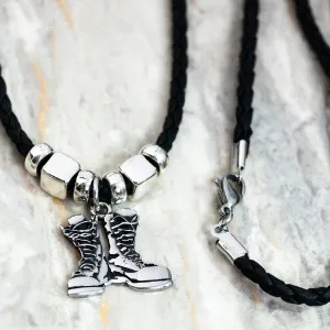 'Ruck-Up' Combat Boots Antique Stainless Steel Pendant Leather Necklace