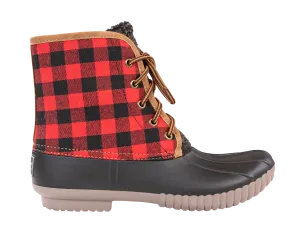 Simply Southern Red Buffalo Plaid Lace Up Duck Boots