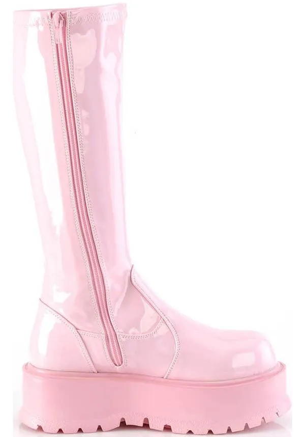 SLACKER-200 [B. Pink Holo Patent] | PLATFORM BOOTS [PREORDER]