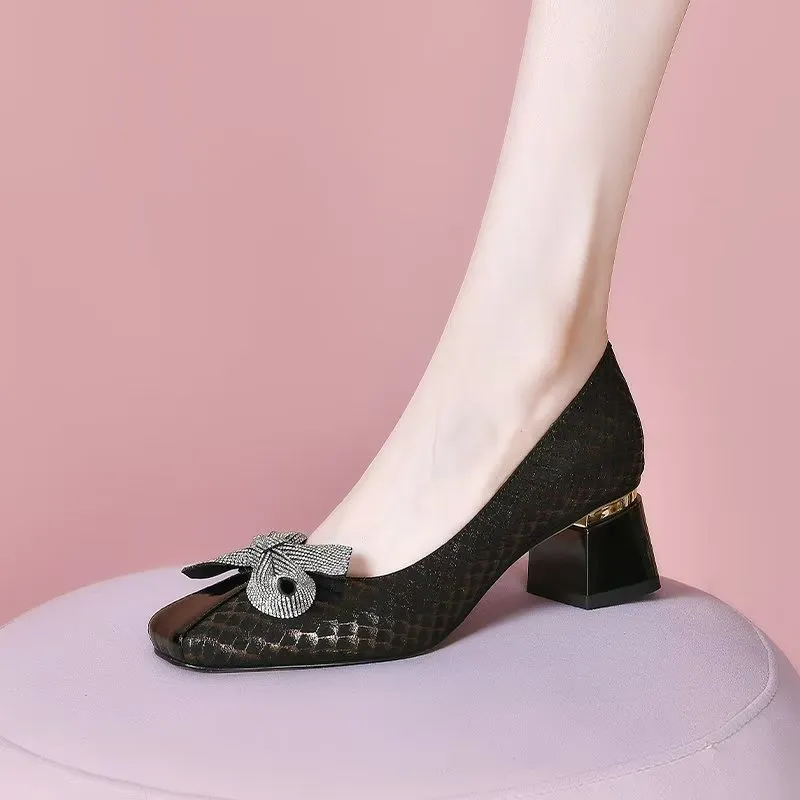 SnakeChic Square Toe Slip-On Heels