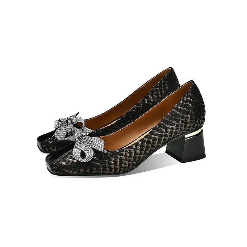 SnakeChic Square Toe Slip-On Heels