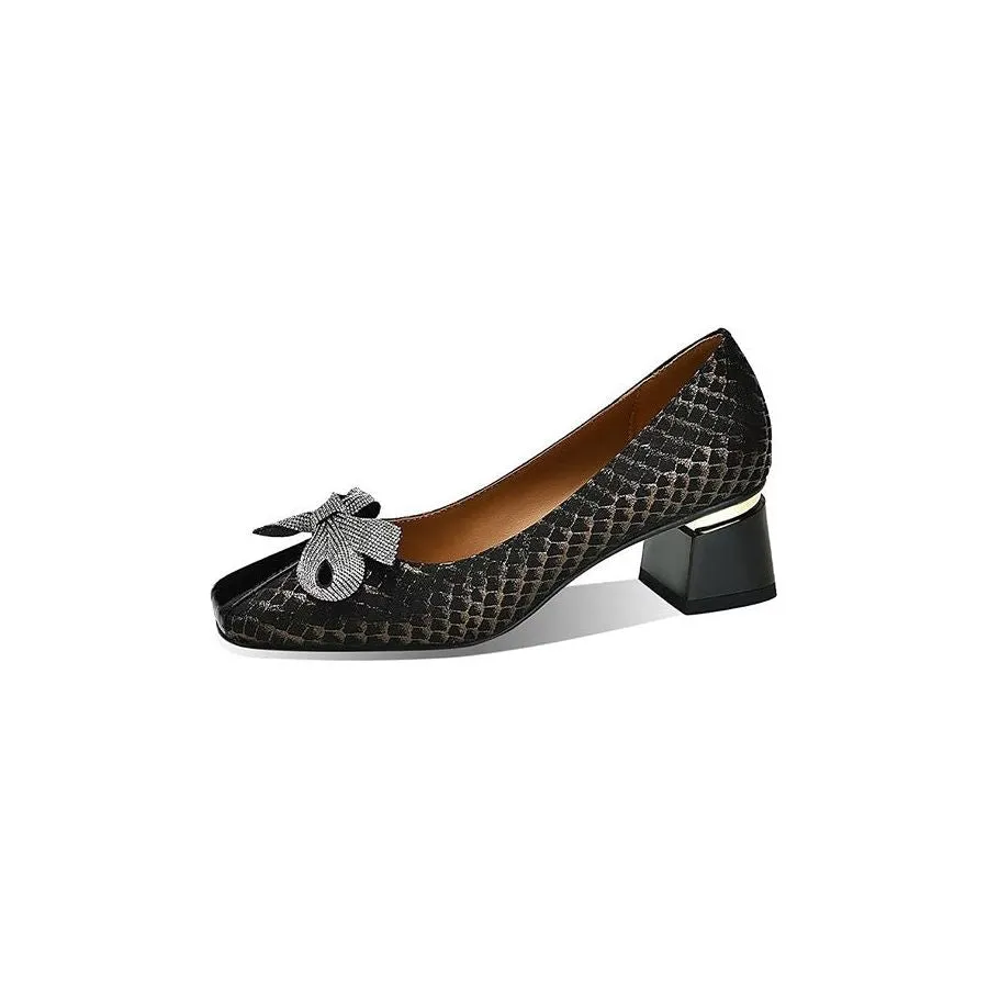 SnakeChic Square Toe Slip-On Heels