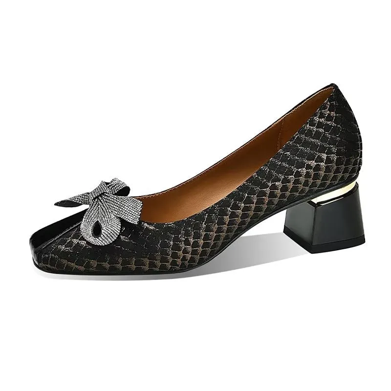 SnakeChic Square Toe Slip-On Heels