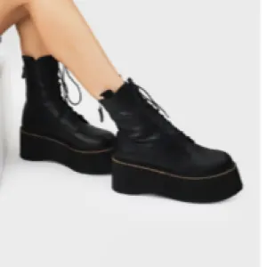 THE RIVETER Black Faux Leather Platform Combat Boot