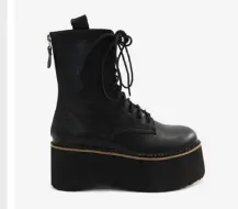 THE RIVETER Black Faux Leather Platform Combat Boot