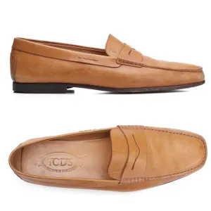 TOD'S Tan Leather Slip-On Driving Shoes Penny Loafers IT 8.5 US 9.5