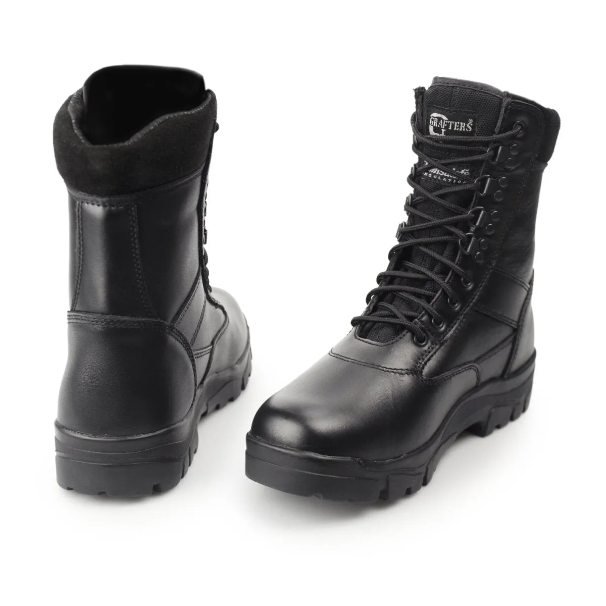 TOP GUN Unisex Leather Work Boots Black