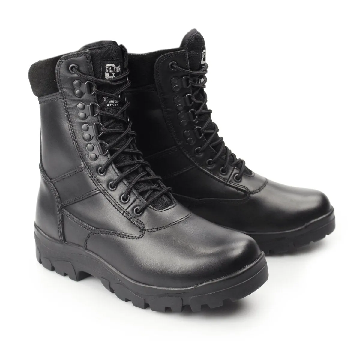 TOP GUN Unisex Leather Work Boots Black