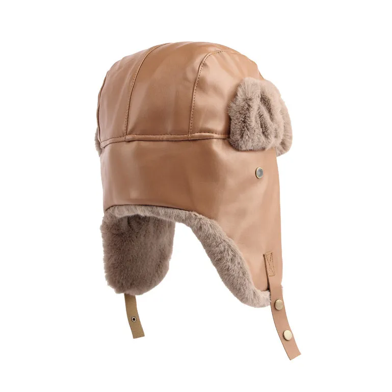 Trapper Russian Hat - Winter Trooper Ski Ear Flap Cap - Faux Leather Aviator Hats YZT0236