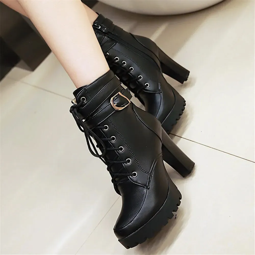 Trendy Ankle High Heel Platforms Buckle Boots