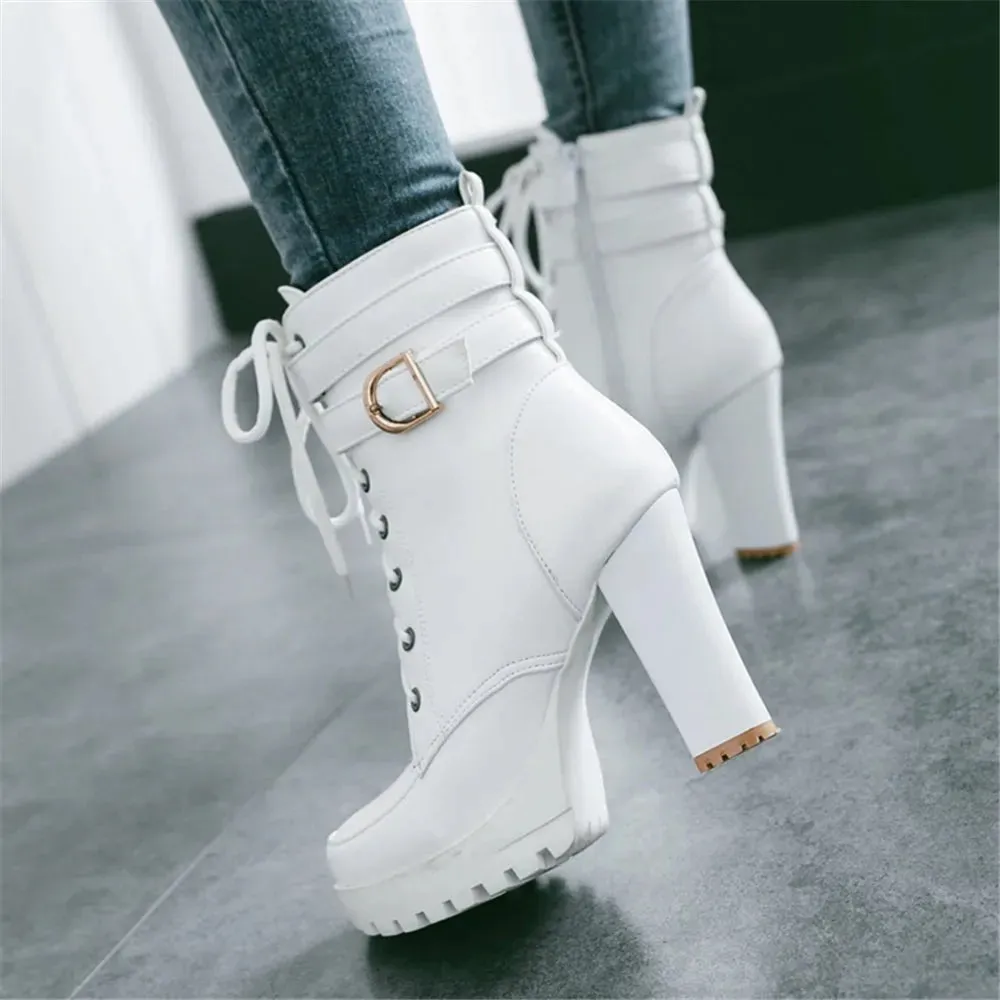 Trendy Ankle High Heel Platforms Buckle Boots