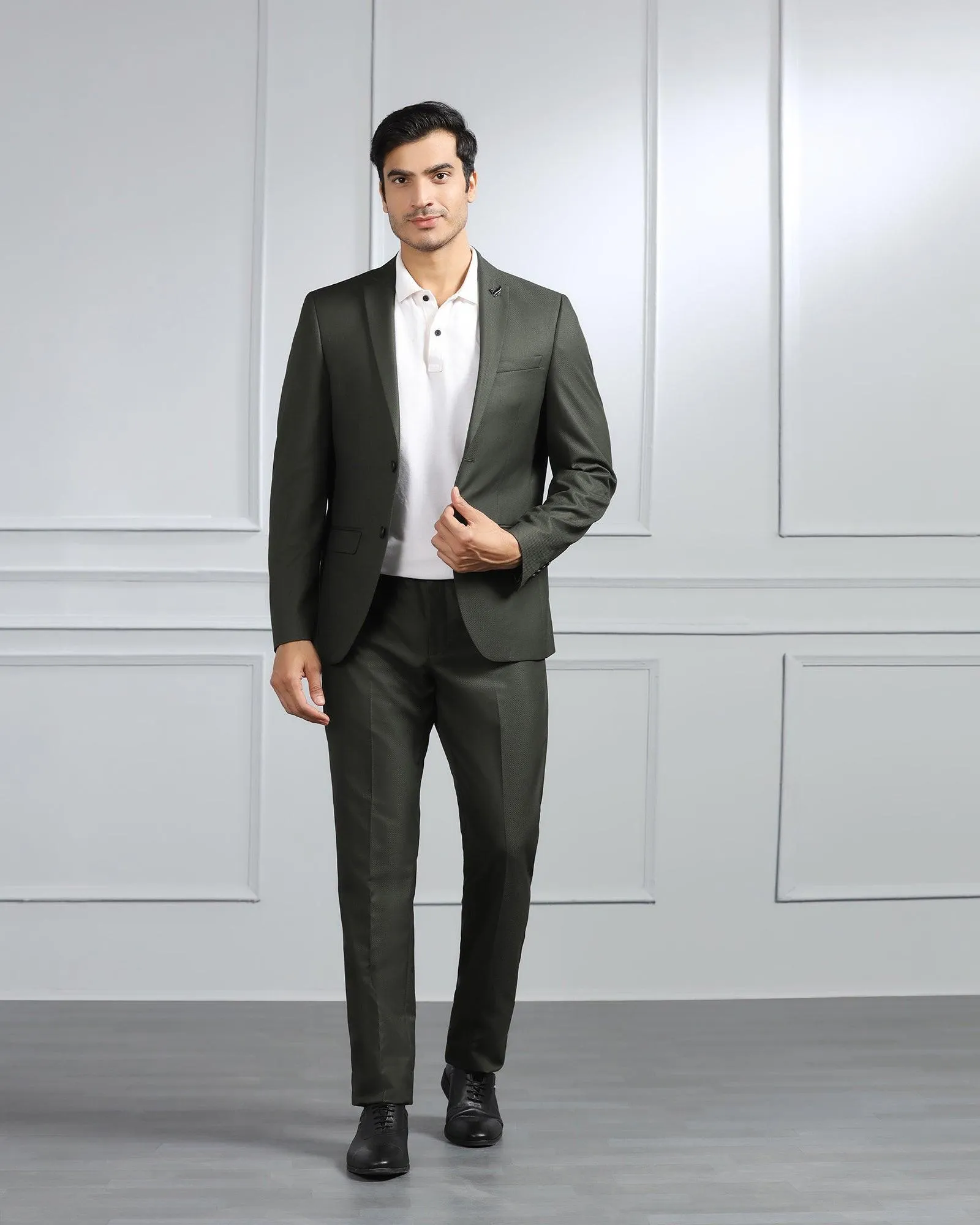 Two Piece Dark Green Textured Formal Suit - Valcon