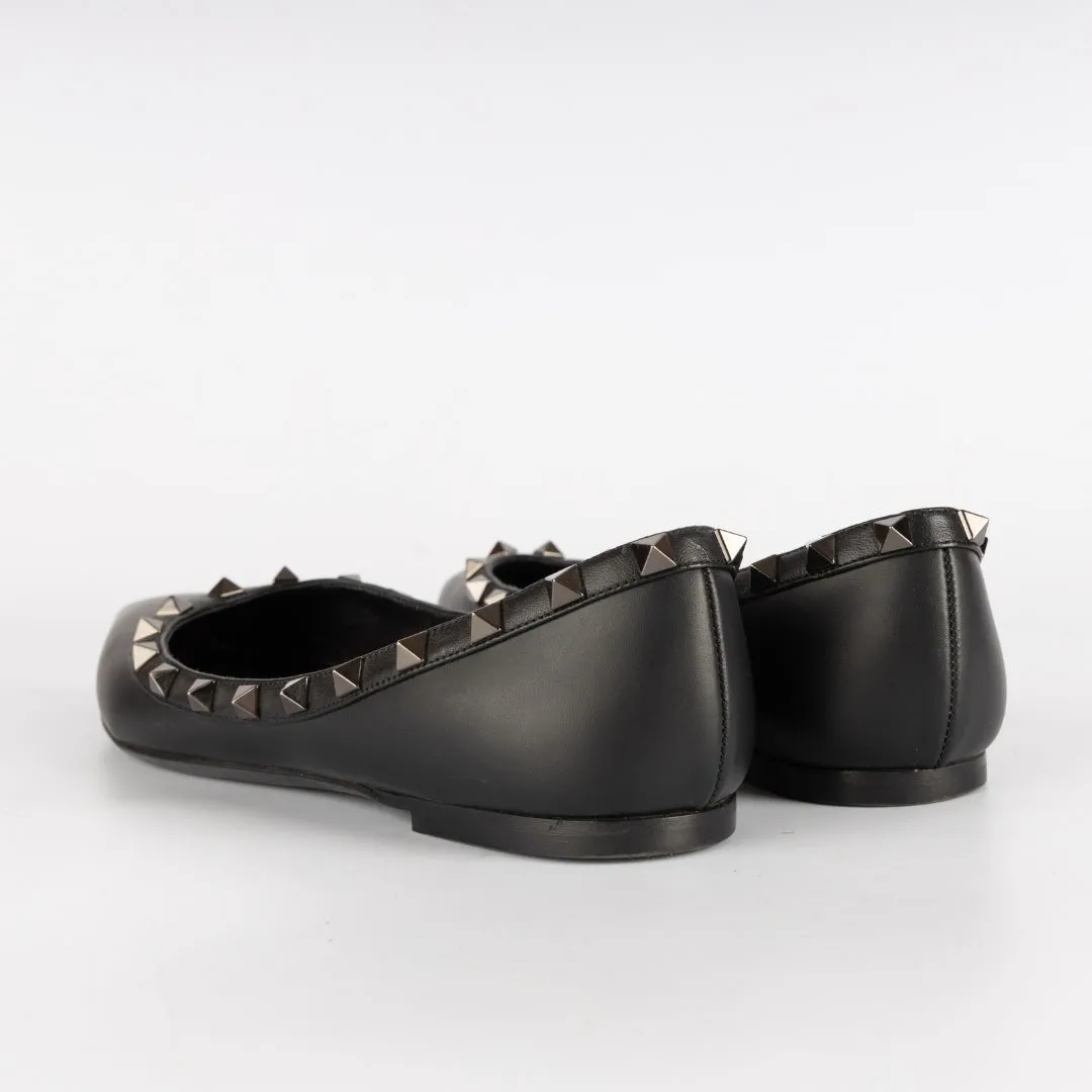 Valentino Black Leather Rockstud Flats