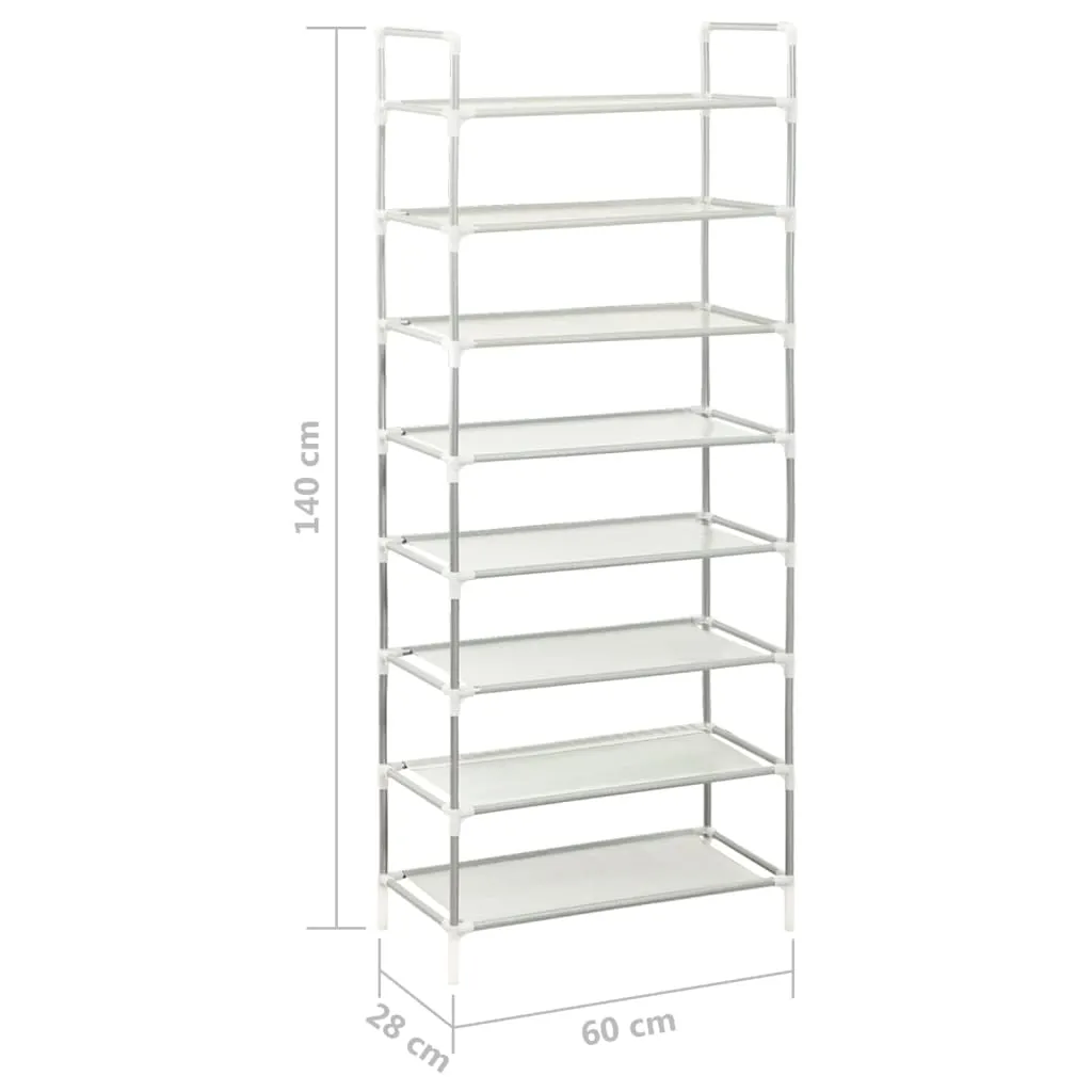 vidaXL Shoe Rack with 8 Shelves Metal and Non-woven Fabric Silver