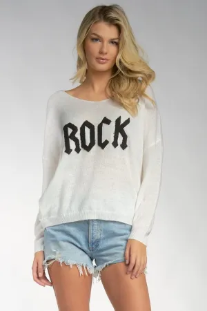 White "Rock" Slogan Sweater