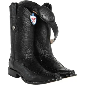 Wild West Boots #278t0305 Men's | Color Black  | Men’s Wild West Ostrich With Deer Square Toe Boots Handcrafted