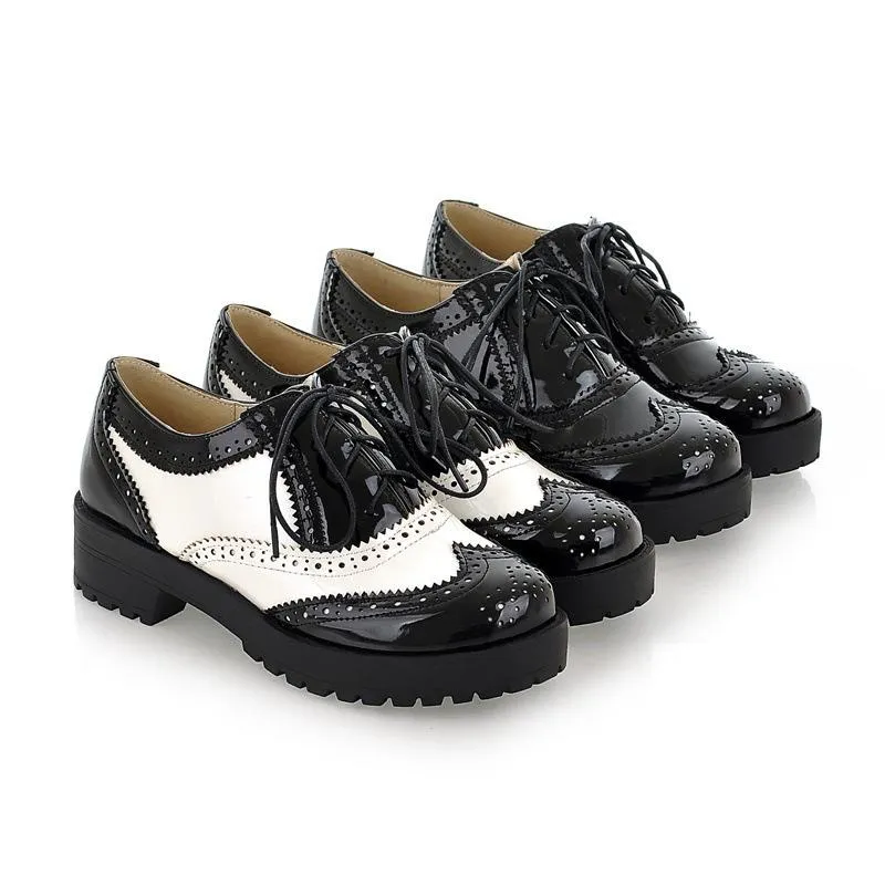 Women England style lace up chunky heel platform loafers