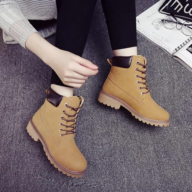 Women winter fall couples short lace up chunky platform boots